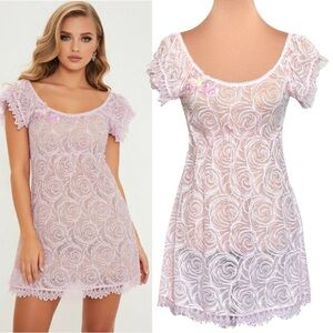 VTG Y2K Lola C Pink Floral Lace Babydoll Dress Sz S Embroidered Fairy Valentine